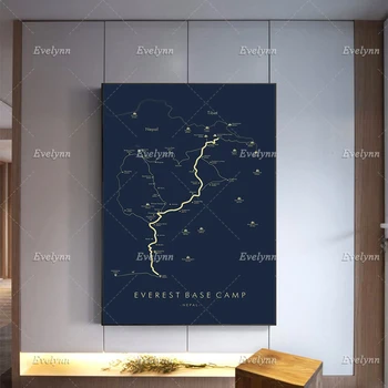 Everest Base Camp Trek Plakātu |EBC Taka Karte |Everest Base Camp Pārgājienu |Nepāla | Taka Karte Mākslas Mūsdienu Mājas Dekoru Audekls Izdrukas